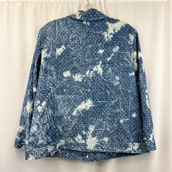Chico’s Tie Die Textured Lightweight Jacket Blue/White Size Large Pockets - Picture 7 of 9